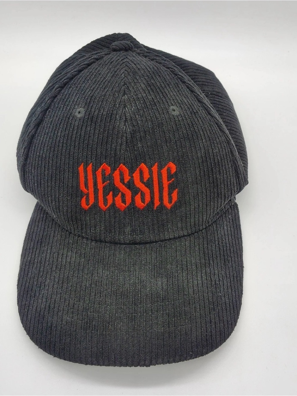 Black Corduroy Baseball Cap with Red Embroidery